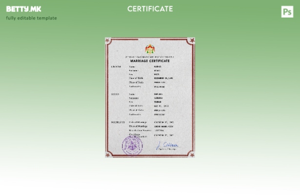 Модерен стил Шаблон за PSD сертификат за брак во Етиопија